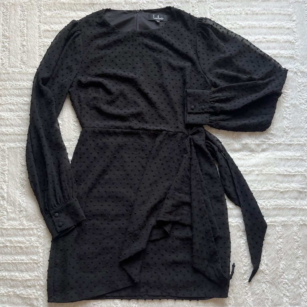 Lulus black dotted long sleeve dress